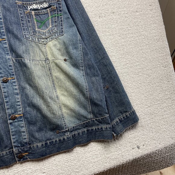 VTG PELLE PELLE Marc Buchanan Denim Jean Jacket Men XL Y2K Distressed 1978 - Picture 4 of 15